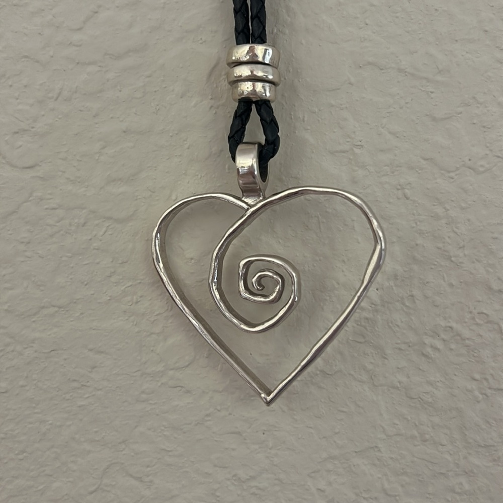 Brighton Silver Heart Necklace with braided leather